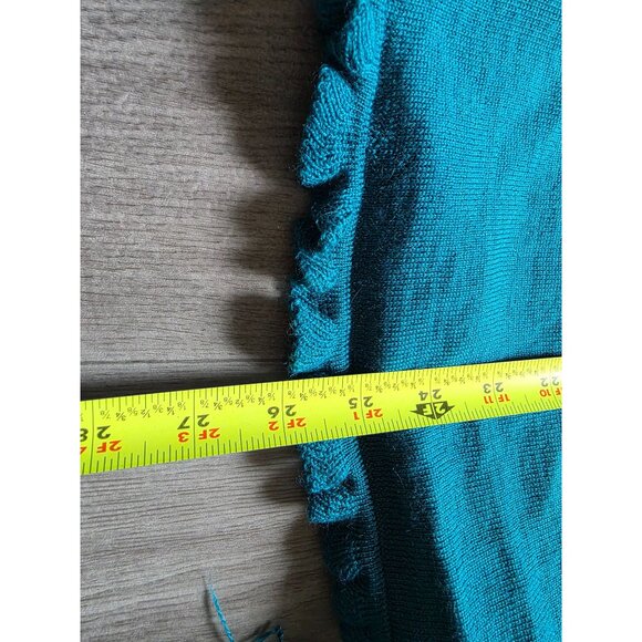 Coldwater Creek Womens Ruffled 2X Cardigan Sweater Turquoise Wool Blend - Picture 7 of 8